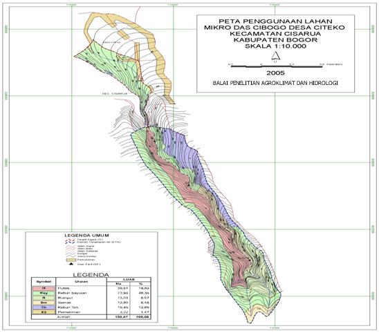 Gambar 4. Penggunaan lahan sub DAS Cibogo Desa Citeko, Kecamatan Cisarua, Kabupaten Bogor kondisi September 2005 